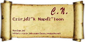 Czirják Napóleon névjegykártya